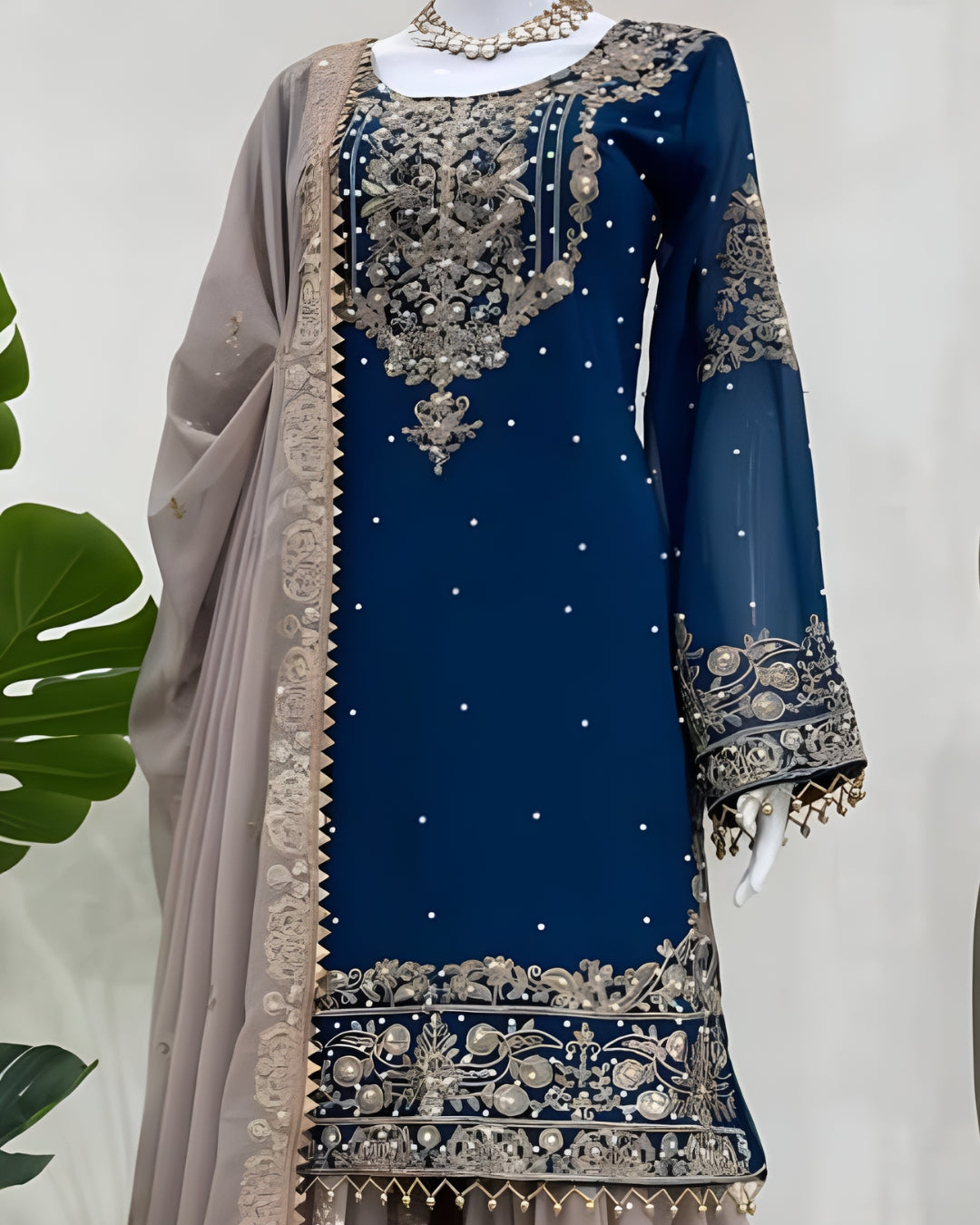 KD 1486 Faux Georgette Designer Suit with Heavy Thread & Sequin Work – Available in Green & Blue