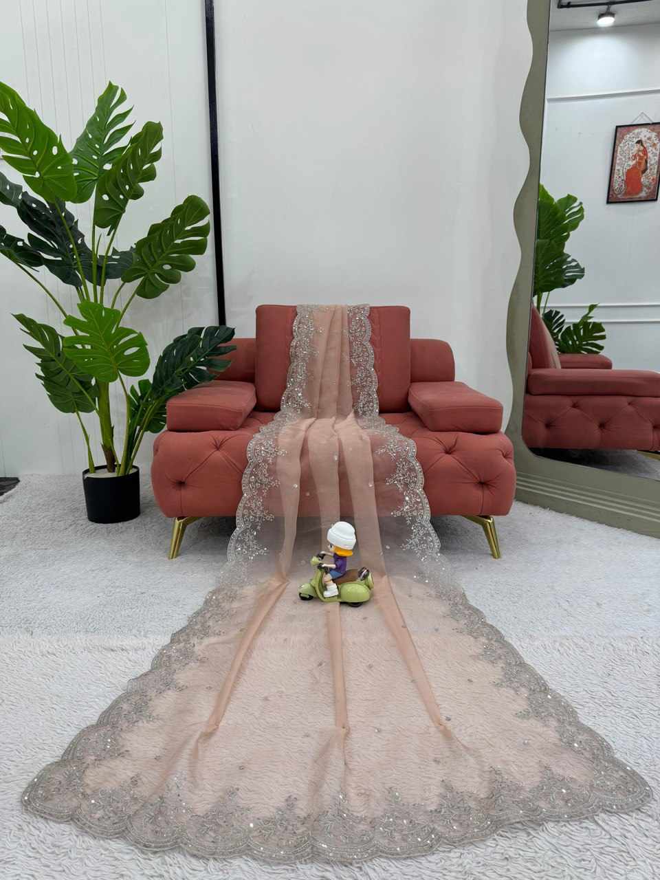 KD 588 Heavy Organza Silk Saree with Velvet Blouse – Thread & Sequin Work