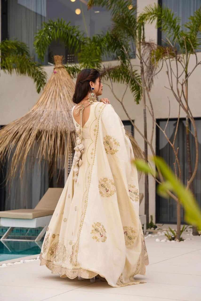KD 1501 White Chinon Silk Designer Gown with Dupatta – Coding & Sequin Work