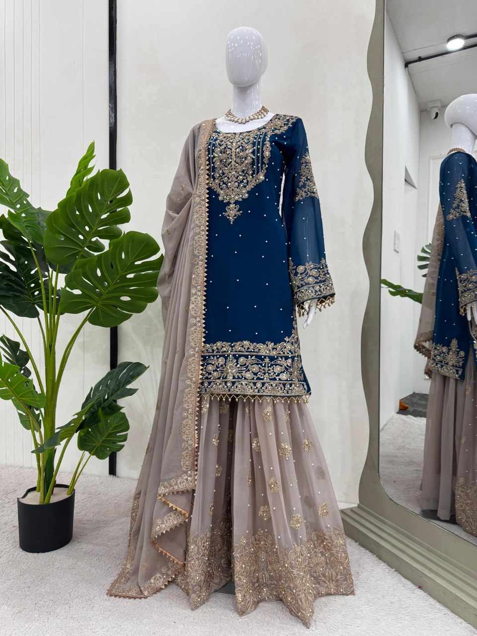KD 1486 Faux Georgette Designer Suit with Heavy Thread & Sequin Work – Available in Green & Blue