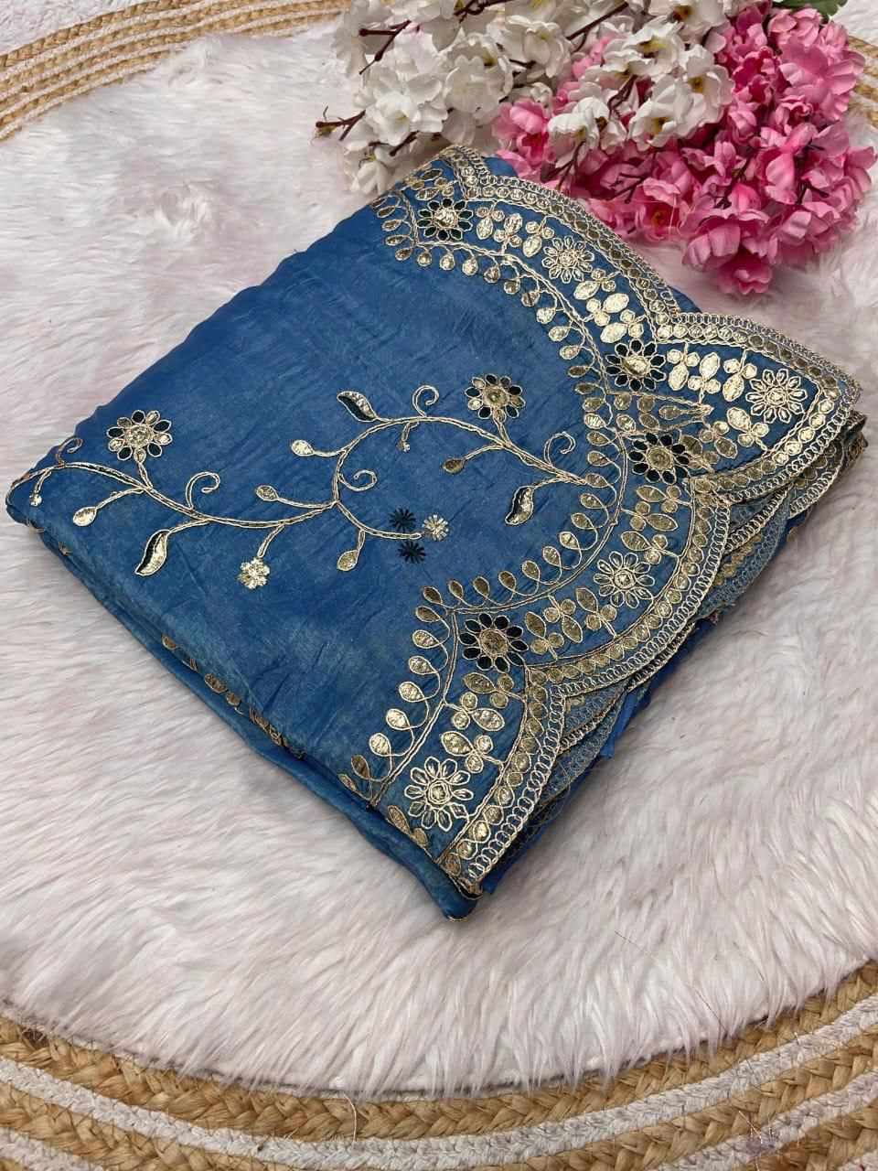 RC Gota Foil Blue Beautiful Designer Saree