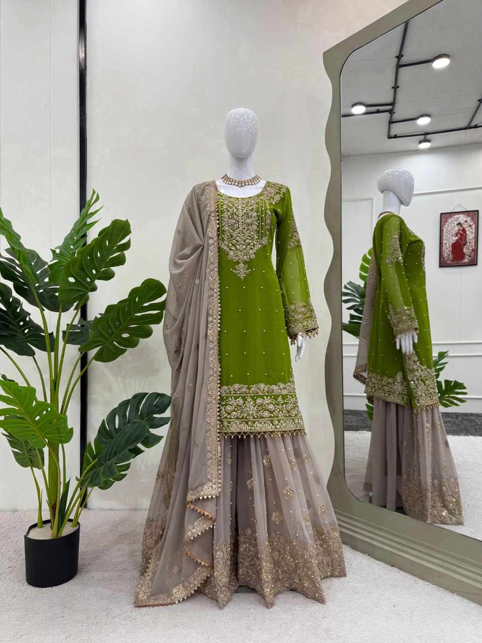 KD 1486 Faux Georgette Designer Suit with Heavy Thread & Sequin Work – Available in Green & Blue