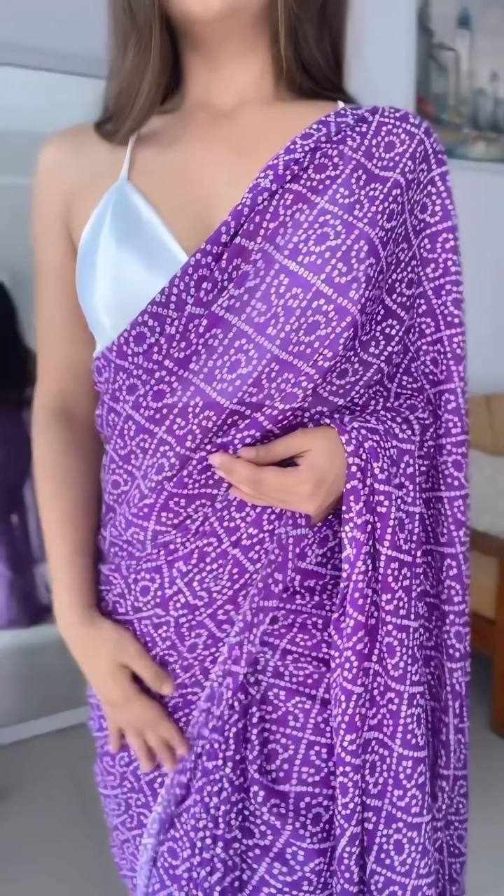 KPW 333 Georgette Bandhani Ready-to-Wear Saree – Wine & Blue