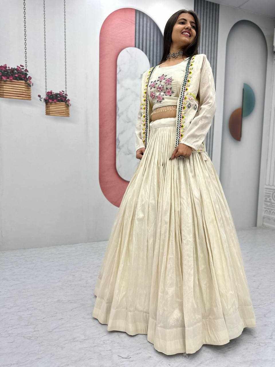 PC 522 – Golden Grace Pure Tissue Simmer Lehenga Set (Semi-Stitched)