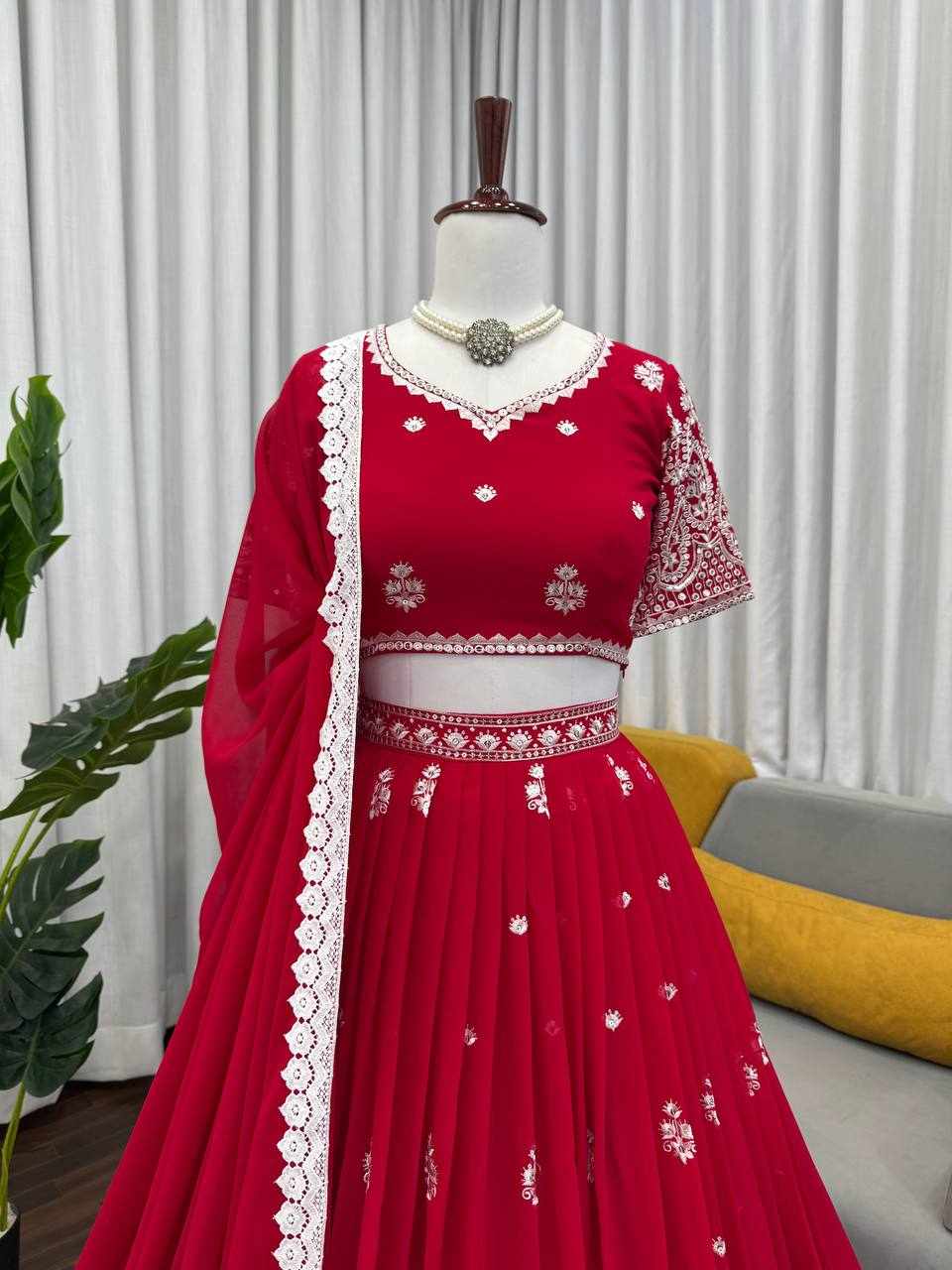 QRC 382 Beautiful Red Heavy Designer Lehenga