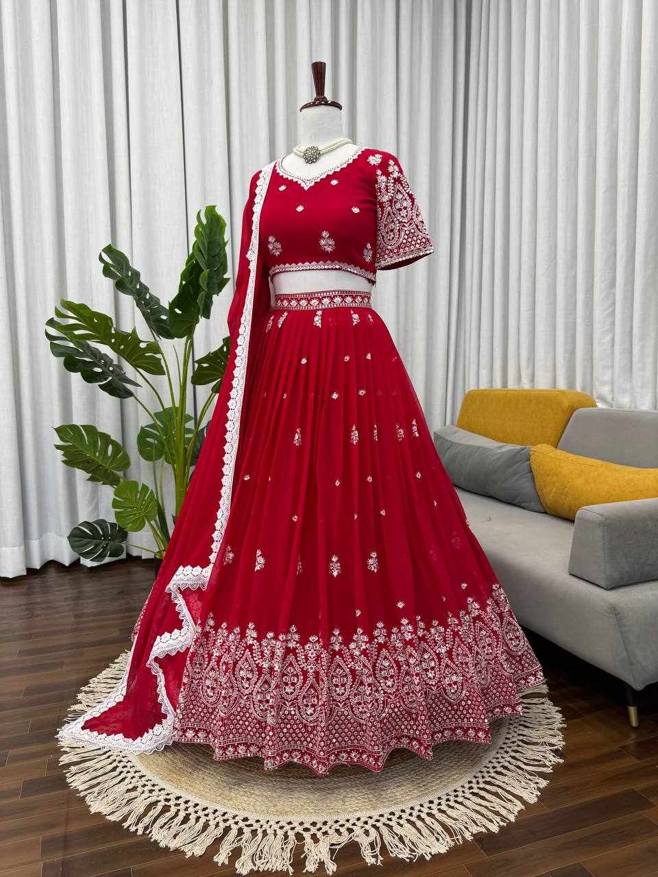 QRC 382 Beautiful Red Heavy Designer Lehenga